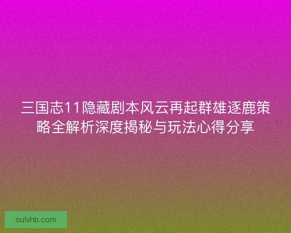 三国志11隐藏剧本风云再起群雄逐鹿策略全解析深度揭秘与玩法心得分享
